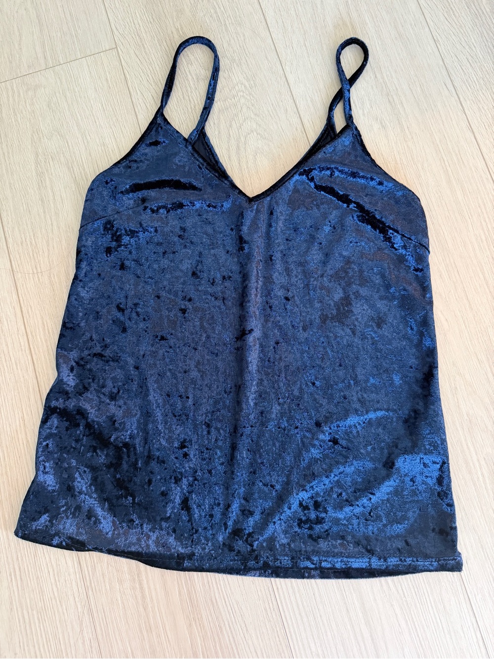 Velvet V-Neck Cami Tank Top - Navy